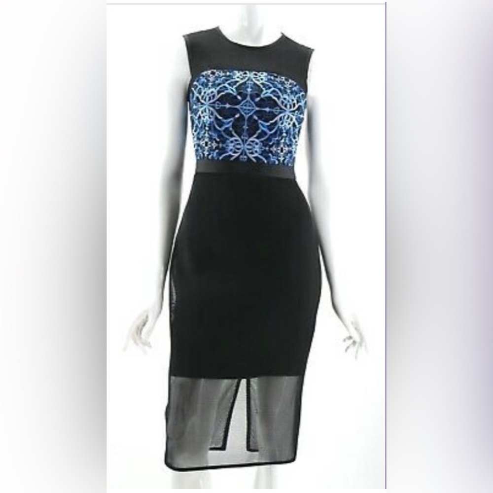 Ted Baker embroidered top sheer bottom Elegant Black and Blue Sleeveless Dress 4